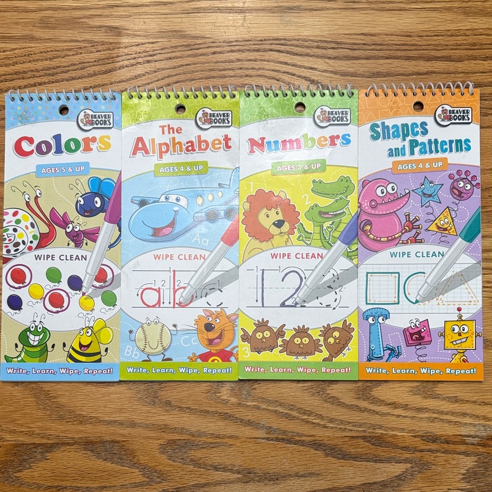 Wipe Clean Learning Books Set - Colors, Alphabet, Numbers, Shapes